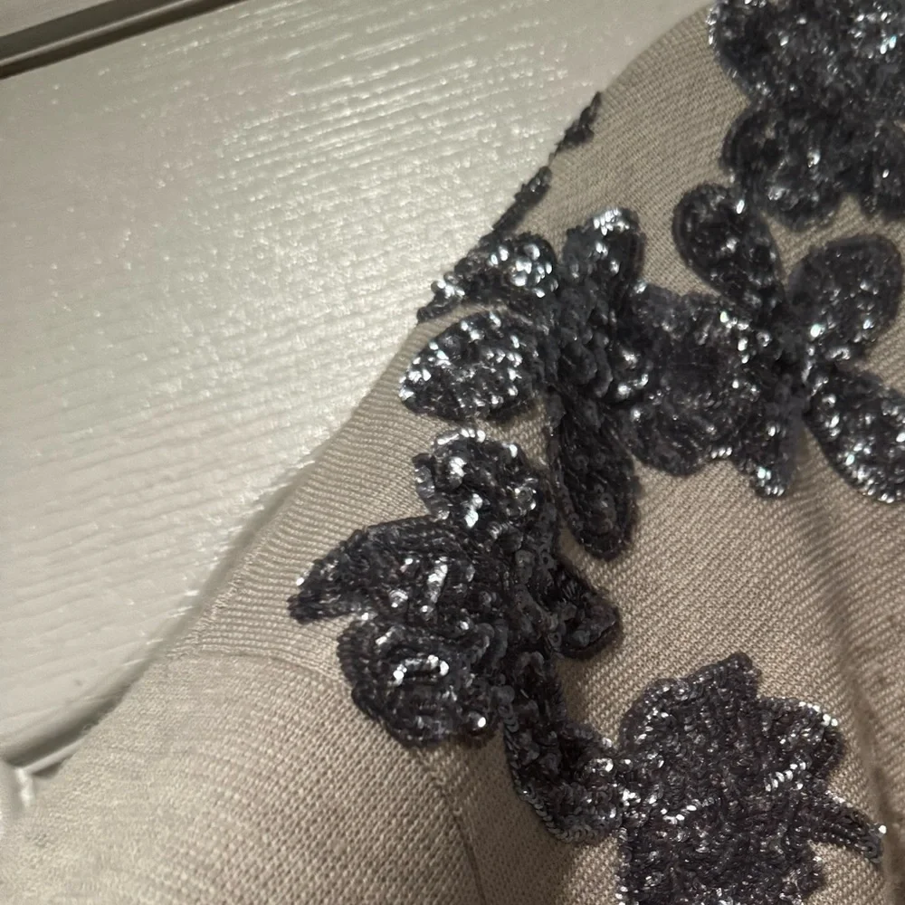 J. Crew Gray Merino Wool Boxy Sweater with Silver Sequin Detail - Size S